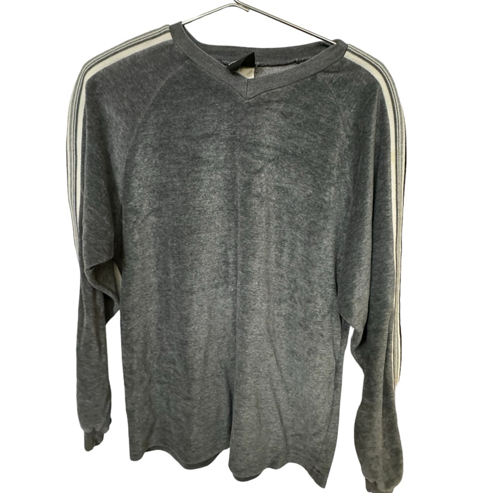 Vintage 90s Left Coast V-Neck Skate Men’s Gray S Oversized Striped Sweatshirt